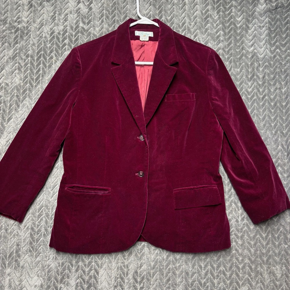 Prestige of Boston Blazer 14 Burgundy Vintage Velvet Cotton Professional (2164)